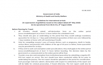 Guidelines for International Arrivals (As on August 2nd)